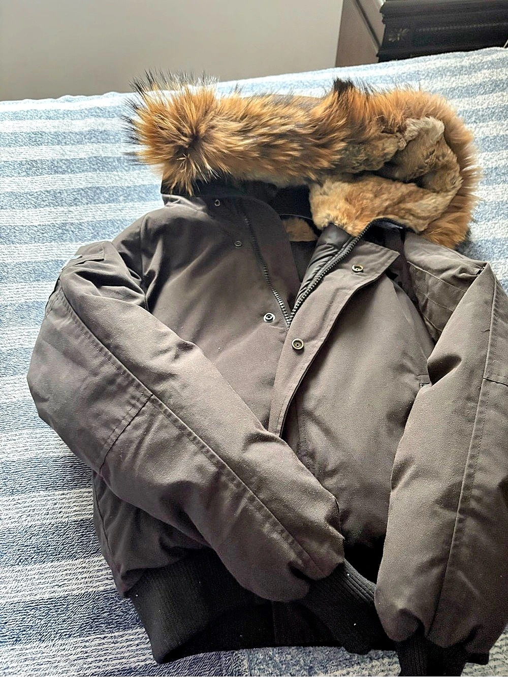 Arctic North Fur-Trimmed Hood Puffer in Black Size Small